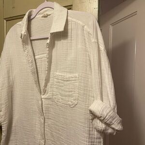 Aeropostale White Long Sleeve Oversized Gauze Shirt, Small